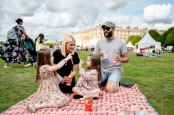 Visitors having food 