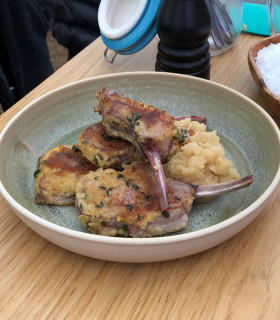 Breaded Lamb cutlets with cinnamon apple sauce picture