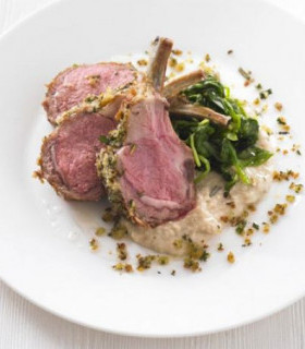 Picture of Herb-crusted rack of lamb with white bean purée