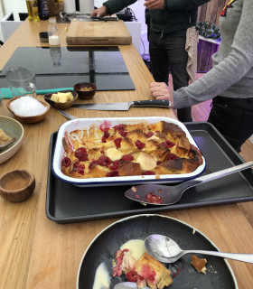 Picture of White Chocolate and Raspberry Brioche Pudding  